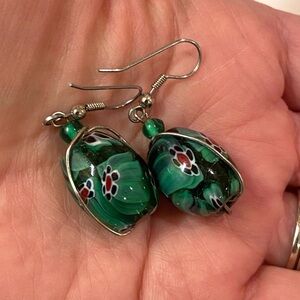 Green Glass Bead Earings